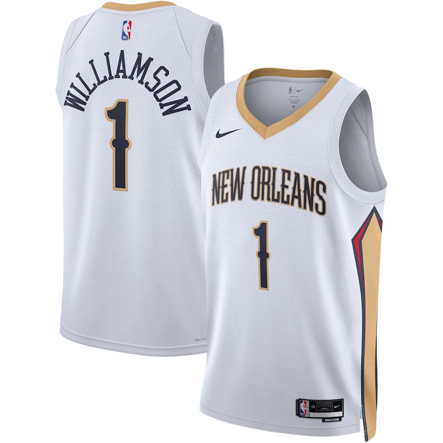 Men New Orleans Pelicans #1 Zion Williamson Nike White Association Edition 2022-23 Swingman NBA Jersey